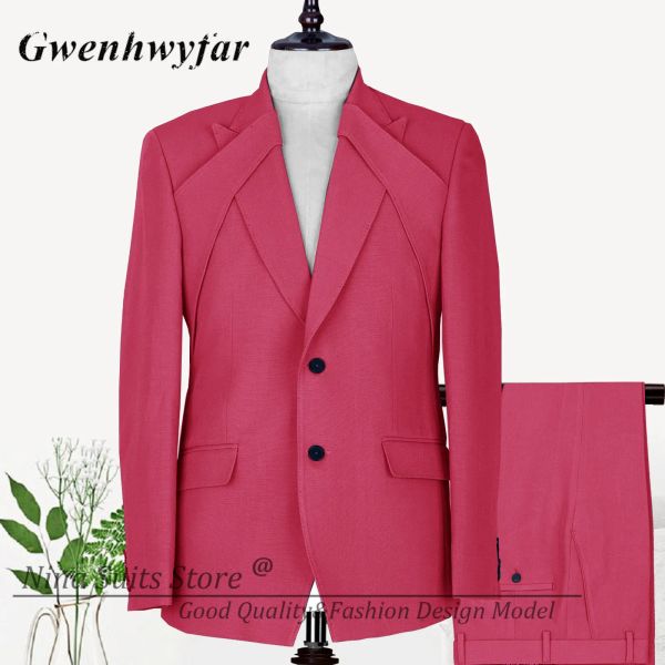 Abiti Gwenhwyfar rosa caldo Costume Homme giacca con anello simmetrico sposo smoking da sposa 2022 abiti da uomo progettati su misura 2 pezzi