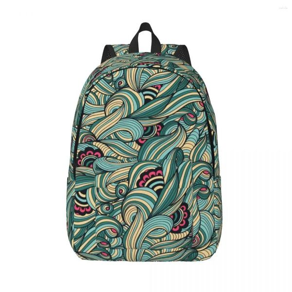 Sırt çantası dizüstü bilgisayar benzersiz çiçek dalgası okul çantası dayanıklı öğrenci erkek kız seyahat