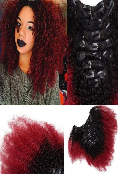 T1b Clip Ombre rossa nelle estensioni dei capelli umani Afro crespo riccio per donne nere Clip per capelli vergini brasiliani bicolore Ins 100g 7 pezzi81594046141