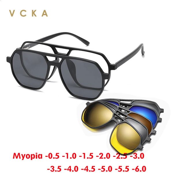 VCKA Polarisierte Myopie-Sonnenbrille mit großem Rahmen, 6-in-1, verschreibungspflichtiger Magnetclip, für Herren und Damen, optische Brillen, -0,5 bis -6,0 240304