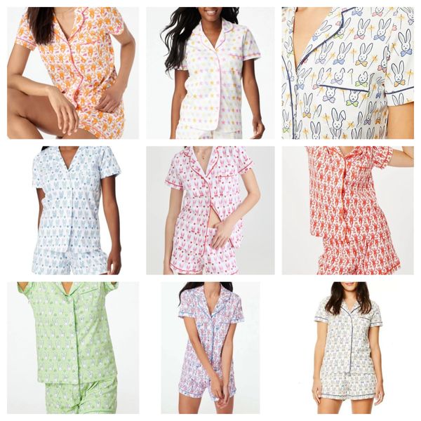 Niedlicher Damen-Pyjama mit Roller-Kaninchen, Y2k-Affe, vorgefertigter Druck, 2-teiliges Pyjama-Set, kurzärmliges Hemd, Pj-Shorts-Set, Freizeitkleidung hgw