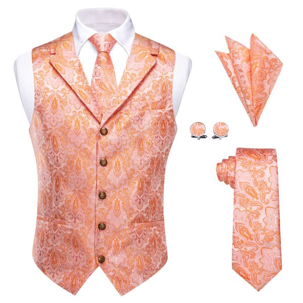 Coletes moda masculina laranja paisley colete exclusivo gravata bolso quadrado abotoaduras conjunto para festa de negócios casamento chaleco hombre vestir