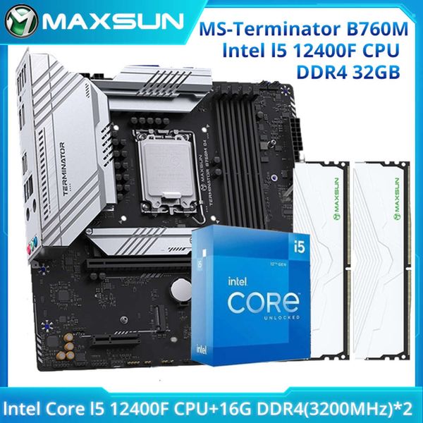 Placa-mãe para jogos MAXSUN B760M D4 Conjunto com Intel i5 12400F Kit Dual-channel DDR4 16GBx2 3200MHz RAM LGA1700 Combo de computador