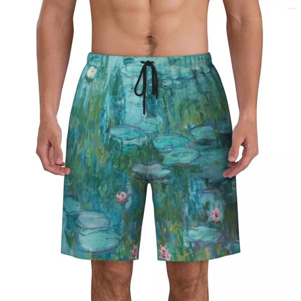 Pantaloncini da uomo Claude Monet Stampa ninfee Costume da bagno da uomo Costumi da bagno ad asciugatura rapida Bordo da spiaggia Dipinti da giardino Pantaloncini da bagno