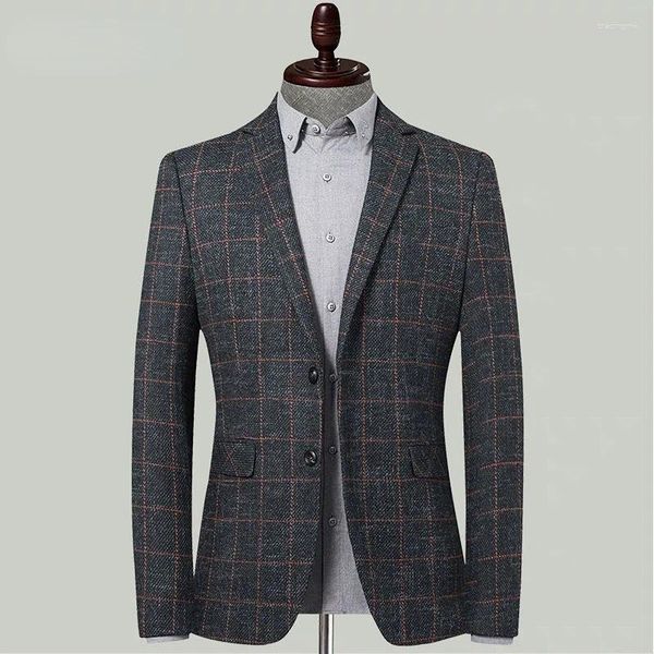 Abiti da uomo Giacca da uomo scozzese coreana Giacca slim fit Capispalla Smart Casual Abiti da sposa per feste di alta qualità 2024