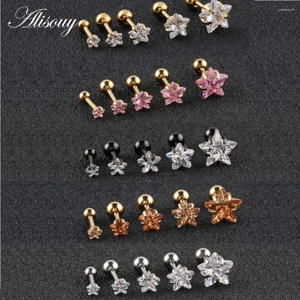 Серьги-гвоздики Alisouy 1 пара в форме звезды с кристаллами для женщин CZ камень козелка уха красота пирсинг