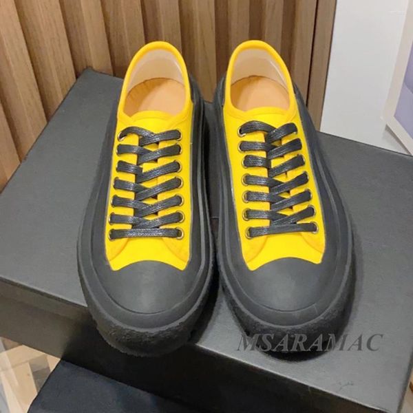 Scarpe casual Moda Tela gialla Stringate Piatte Fodera in vera pelle Donna Tutte le stagioni Aumento di altezza Camminata