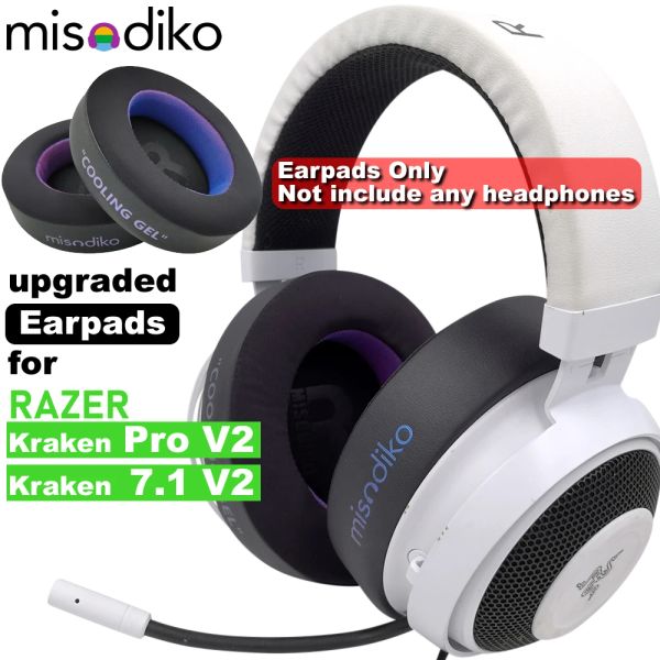 Acessórios misodiko almofadas de gel de resfriamento para fones de ouvido, substituição para razer kraken pro v2/kraken 7.1 v2 headset para jogos