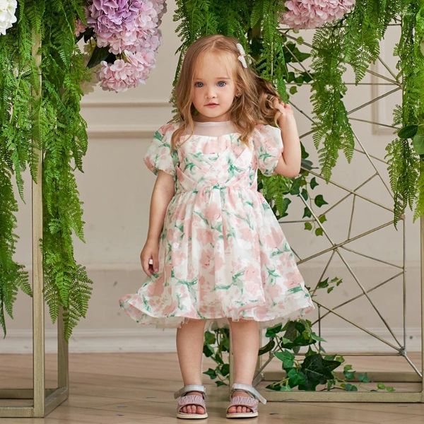 Mädchen Kleider Baby Kleid 1. Geburtstag Party Taufe Rosa Kleidung 9 12 Monate Kleinkind Flauschige Outfits Bebes Floral Tüll geboren Vestidos