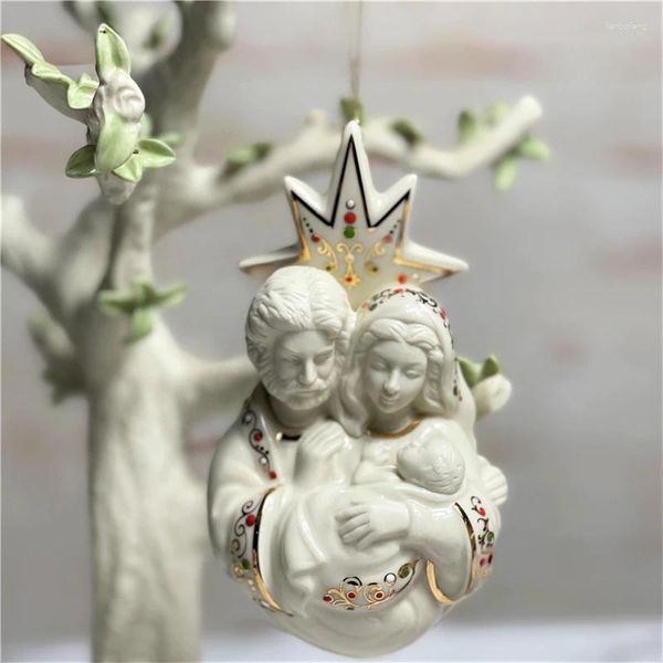 Statuette decorative in ceramica americana Lenox dipinte a mano con traccianti in oro, regalo con pendente ornamentale della Vergine Gesù di Natale