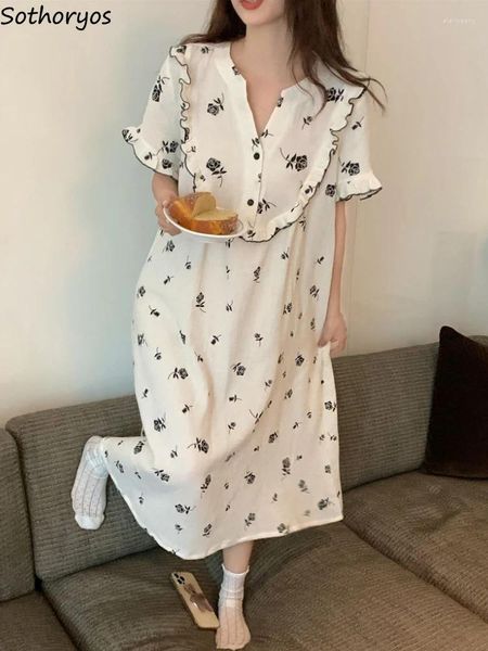 Mulheres sleepwear floral nightgowns mulheres com decote em v verão chique sexy fino ins coreano moda menina manga curta casa faculdade nightwear