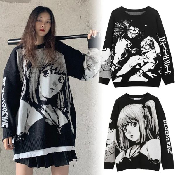 Suéteres anime death note misa amane suéter de malha camiseta cosplay trajes harajuku tubo tops roupa de manga comprida solta suéter masculino feminino