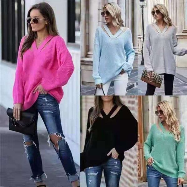 2024 Nuovo maglione lavorato a maglia pullover a maniche lunghe stile sciolto e pigro per donna