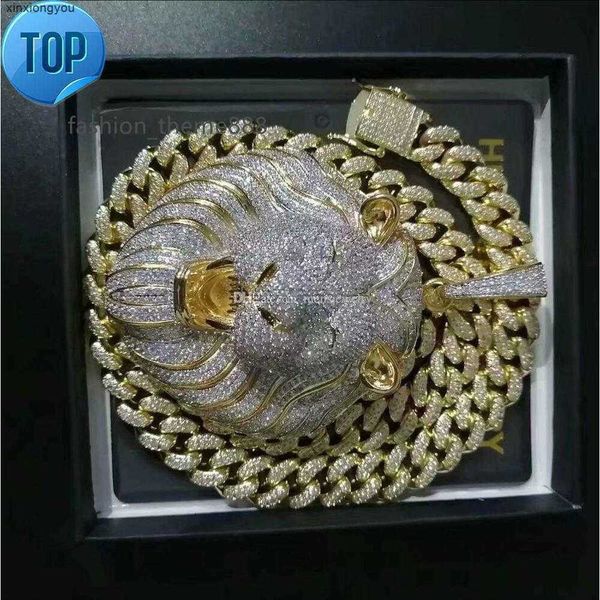 Div2 Colares Mens Jóias Hip Hop Iced Out Pingente Luxo Designer Colar Bling Diamante Cuban Link Chain Big Pingentes Leão Animal Rapper Acessórios34