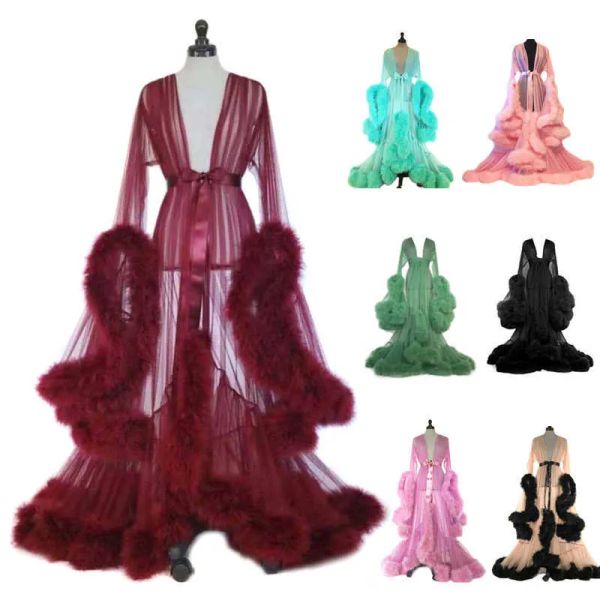 Vestidos de maternidade de cor sólida feminino vestido longo tule tule robe robe festa de aniversário