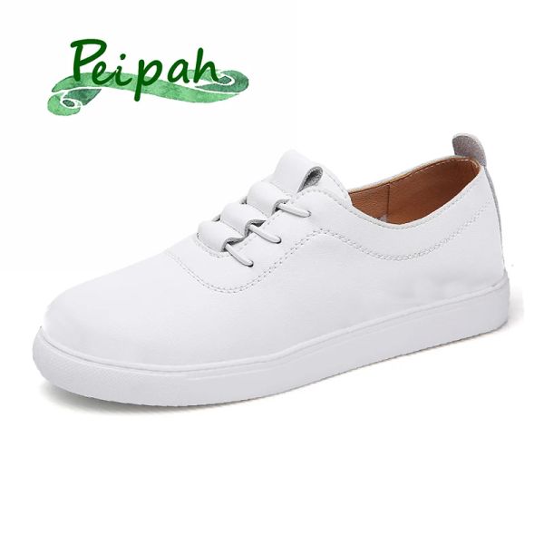 Stivali Peipah Fashion Shoes White For Women Scivolare o allacciato Flats Ladies Genuina in pelle Solido Oxfords Female Leisure Casual Leisure