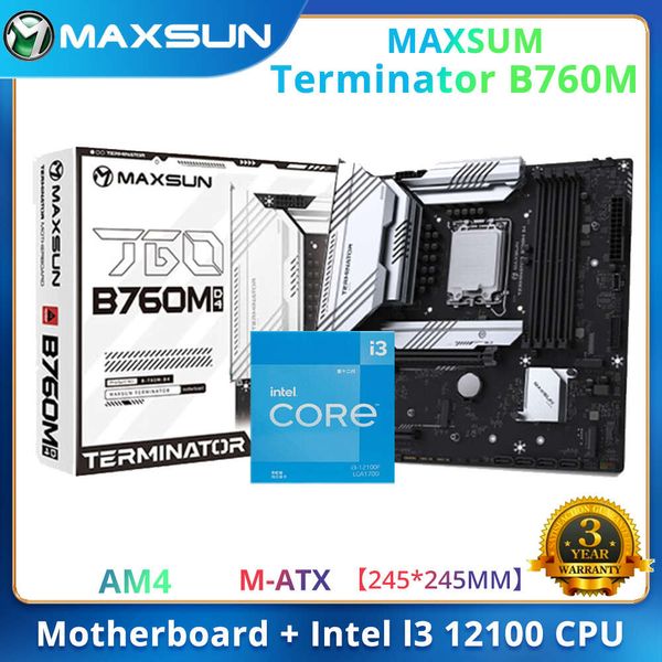 Maxsun Terminator B760M CPU INTEL I3 12100 LGA1700 Anakart Kiti Dr.MOS Çift Kanal DDR4 Anakart kombinasyonu Soğutucu Yok