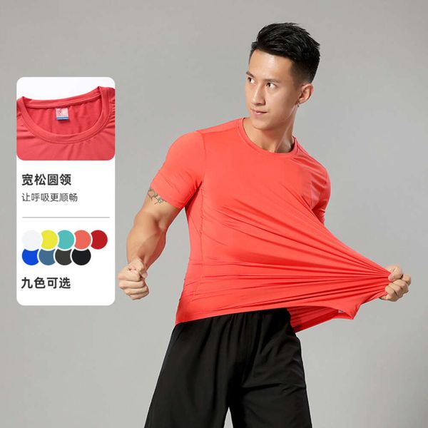 T-shirt sportiva da uomo estiva elastica a maniche corte attillata in seta di ghiaccio vestiti ad asciugatura rapida top da allenamento traspirante senza cuciture per esterni