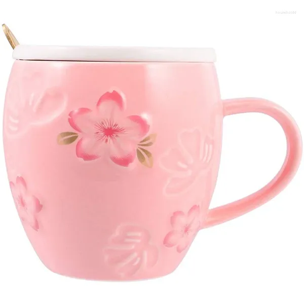 Чашки, блюдца, розовый набор керамических чашек, милая чайная чашка, кофейная кружка, подарок на день рождения с крышкой, ложка, 400 мл