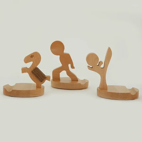 Estatuetas decorativas de madeira criativa crianças faia cavalo miniaturas decoração artesanato decoração para casa jardim rack telefone celular