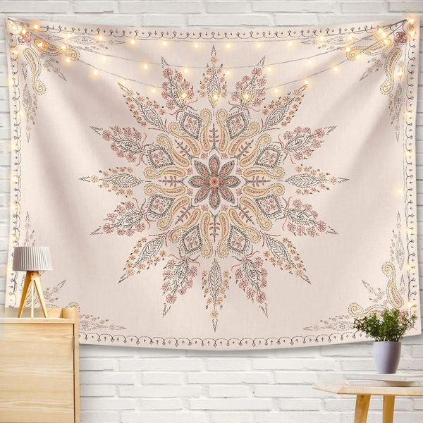 Arazzo estetico Boho Arazzo mandala Arazzi con medaglione floreale rosa Appeso a parete Decorazioni artistiche per camera da letto Soggiorno Dormitorio 240304