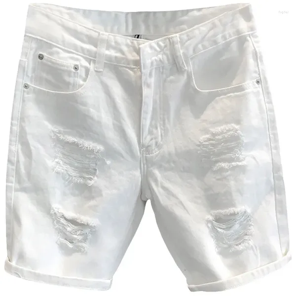 Shorts Masculino Verão Buraco Branco Moda Riscado Beggar Jogger 5 Pontos Calça Curta