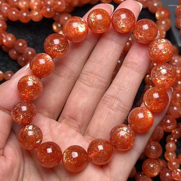 Strang Natürliches Arusha Orange Erdbeerquarz Sonnenstein Armband 12mm klare runde Perlen Kristall Damen Herren