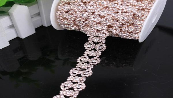 Hochzeitsschärpen Fancy Rose Gold Fashion Crystal Strass Cup Chain Trimmen Brautkleid Dekoration für Kleider Bekleidungsapplikationen 1583023