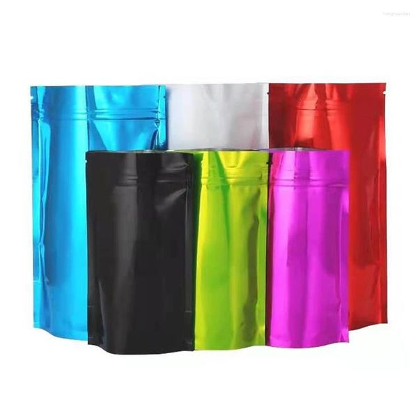 Sacos de armazenamento 100pcs Zipper Seal Rasgo Notch Doypack Reclosable Bolsas de Alimentos Brilhantes Coloridas Alumínio Mylar Folha Stand Up Bag