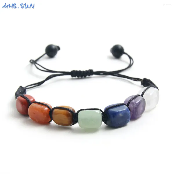 Sun Redstone Lazurite Ametista Corda Ajustável Bead Pulseiras Charkra Jóias Pedra Natural Para Homens Mulheres Yoga Cura