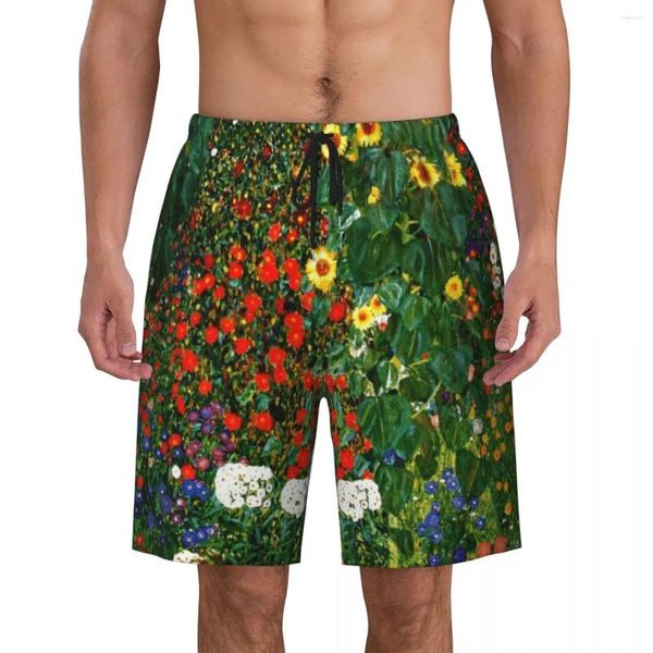 Herren-Shorts, Bauernhof-Garten mit Sonnenblumen, Herren-Badehose, Badebekleidung, schnell trocknend, Strandbrett, Gustav Klimt-Kunst-Schwimm-Boardshorts