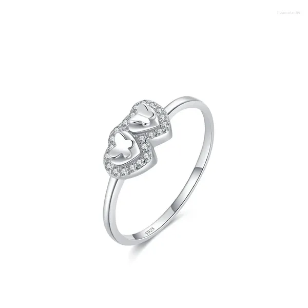 Кольца кластера S925 Серебряное кольцо женское японское кольцо в форме сердца с бабочкой в микронаборе с бриллиантами, маленький свежий закрытый