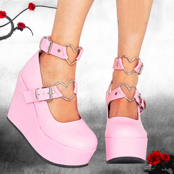 Stiefel Brand Design Dropship Sweet Lolita Style Gothic Cosplay Black Pink Cosy Wedges Mary Jane High Heels Pumps Plattform Schuhe Frau