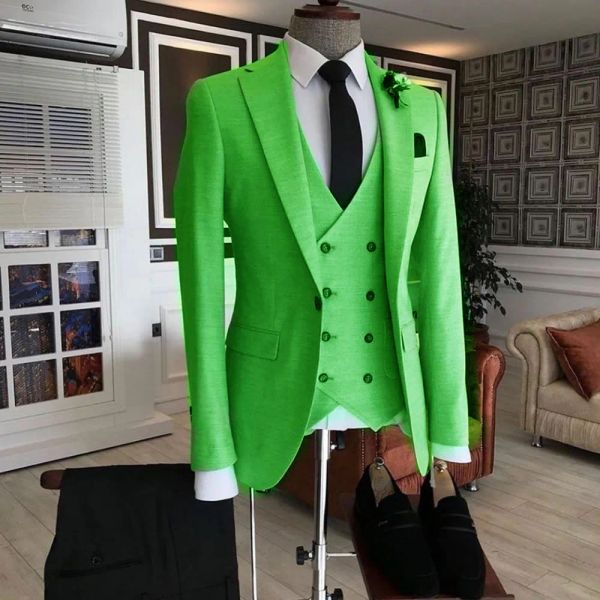 Anzüge Neue Luxus grün Zweireiher Weste Kostüm Homme Männer Anzüge Für Hochzeit Bräutigam Prom Beste Mann Blazer Masculino Slim fit 3 Stück