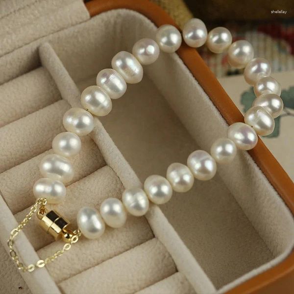 Strand luxo água doce pérola pulseira ajustável grandes contas charme pulseiras jóias presente francês vintage mão corrente presentes