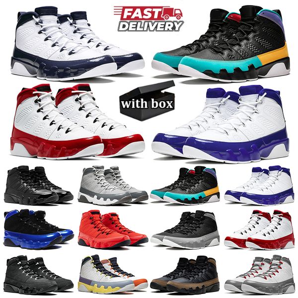 Mit Box 9 9S Basketballschuhe Bred Schwarz Blau Anthrazit Cool Grey Space Jam University Gold Rot 9S Herren Sport Trainer Sneakers