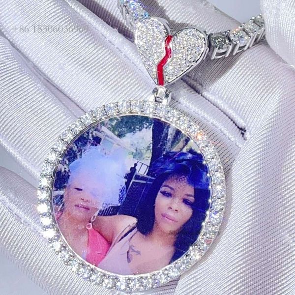 Guangzhou Shining Jewelry VVS Moissanite Iced Out Coração Quebrado Bail Pingente de Foto Personalizado