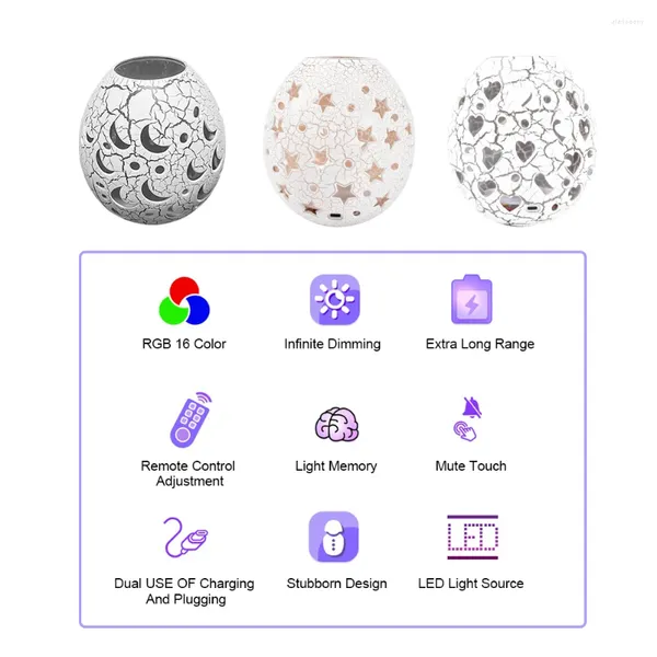Lâmpadas de mesa Sombra Atmosfera Lâmpada Controle de Toque Ovos Shell Projetor Recarregável Bonito Pequeno Quarto Decoração