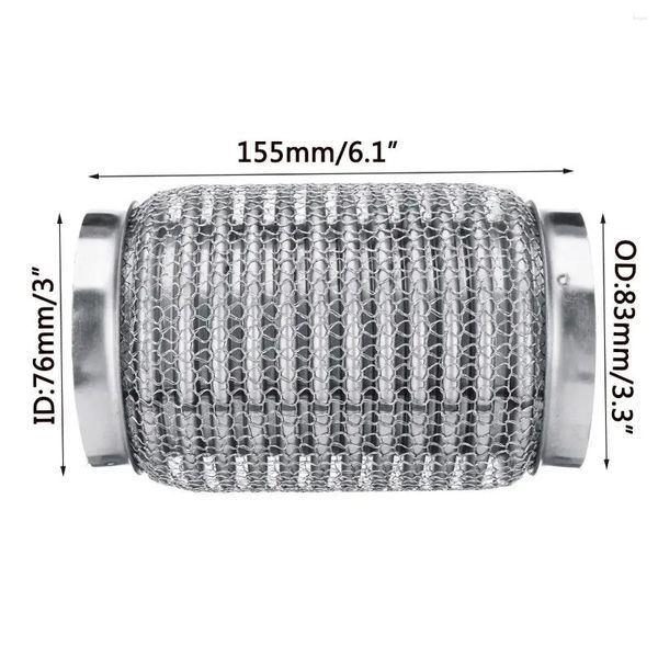 155 x 76 mm Universal-Auto-Auspuff-Flexrohr, zweilagige Spitze, flexible Rohrkupplung mit Verriegelung, Edelstahl