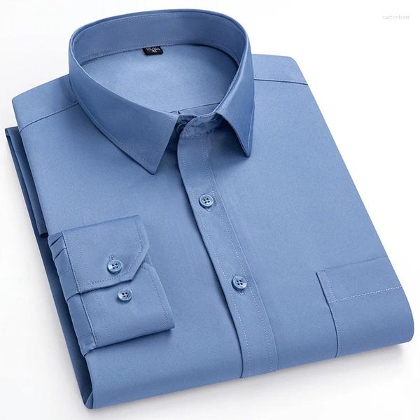 Мужские классические рубашки эластичные против морщин с длинными рукавами для мужчин Slim Fit Camisa Социальная деловая блузка белая рубашка S-7XL