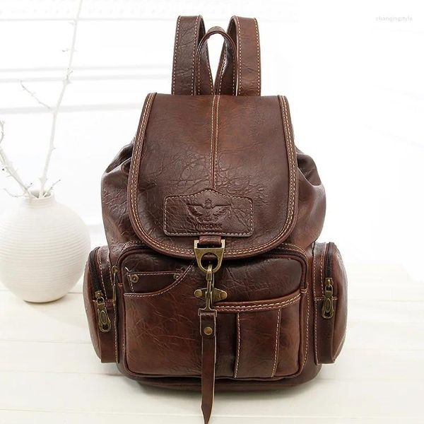 Schultaschen Ankunft Männer Rucksack Vintage Hohe Qualität Leder Männliche Koreanische Student Große Junge Business Laptop Computer Tasche