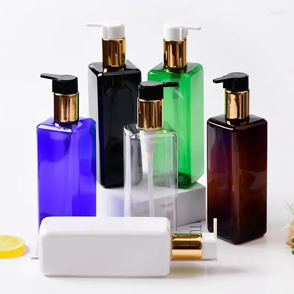 Depolama Şişeleri 20pcs 300ml Boş Berek Siyah Kare Şişe Gümüş Altın Pompalı Duş Jel Sıvı Sabun Şampuanı Kozmetik