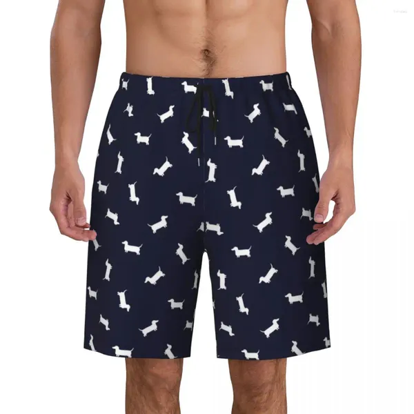 Calções masculinos dachshund padrão dos desenhos animados dos homens troncos de natação beachwear secagem rápida praia board wiener salsicha cão natação boardshorts