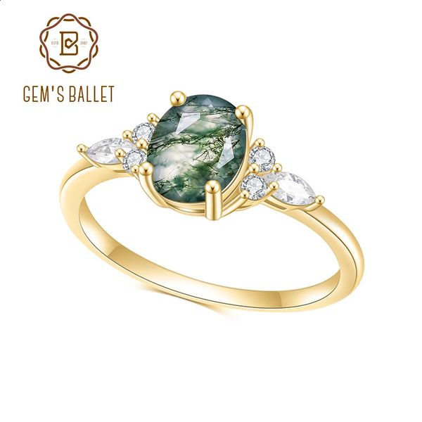 GEMS BALLET 118CT Taglio ovale Agata muschio naturale Cluster Acquatico Promessa Anelli di fidanzamento in argento sterling 925 Regalo per lei 240315