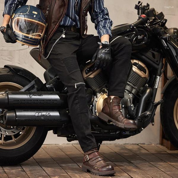 Мужские джинсы, черные, 2024, элитные уличные трендовые облегающие облегающие мотоциклетные узкие эластичные узкие брюки с застежкой-молнией