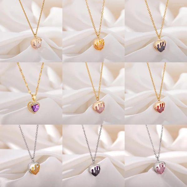 Anhänger Halsketten Gold Farbe Edelstahl Halskette Für Frauen Kleine Herz Zirkon Kette Mode Bunte Party Schmuck Geschenk