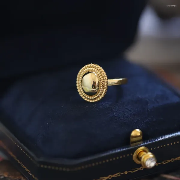 Anéis de cluster 925 prata brilhante anel ajustável 18k banhado a ouro vintage angustiado espelho oval gravado torção laço redondo