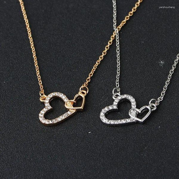 Anhänger Halsketten 2024 Damen Kreative Doppel Herz Mosaik Set Halskette Zubehör Medaillon Necklac Für Frauen