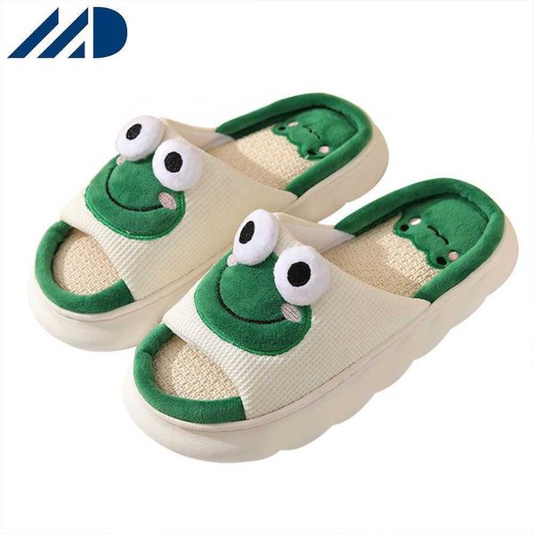 HBP Pantofole in lino per animali domestici con rana e mucca, unisex, non di marca, più vendute, casual, per interni, con suola spessa