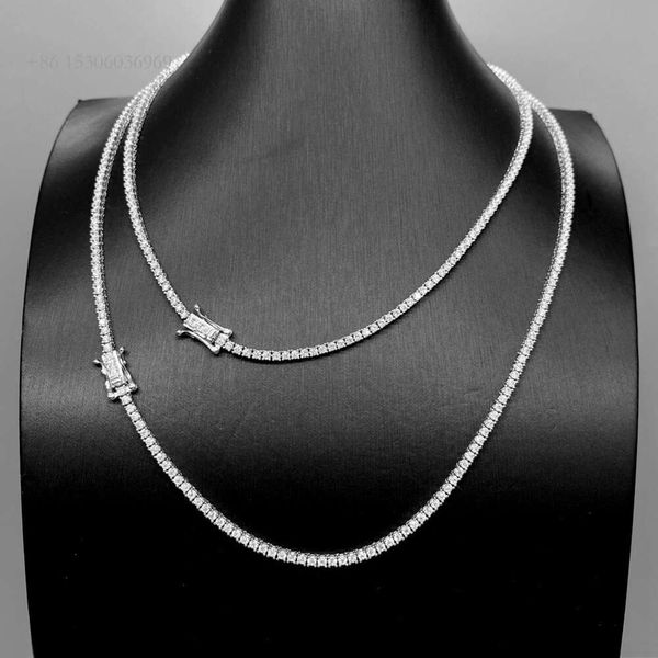 Мужские ювелирные изделия в стиле хип-хоп, ожерелье из стерлингового серебра с муассанитом цвета D, 2 мм